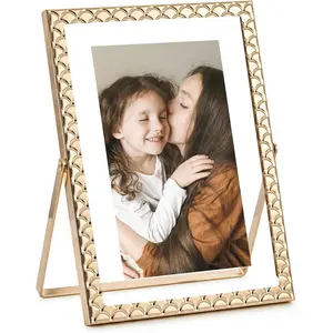 RICHFOCUS Gold 5x7 Floating Picture Frame for Photo 4x6 3.5x5| 5 x 7 Metal Picture Frames with Double Glass for Tabletop|Modern Photo Frames Wedding|Home Decor