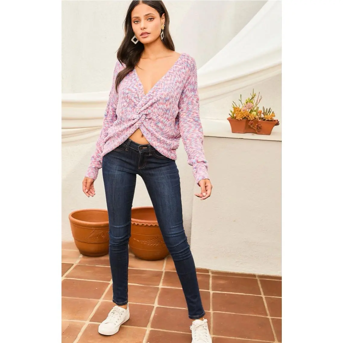 Lilac and Pink Front Twist Sweater