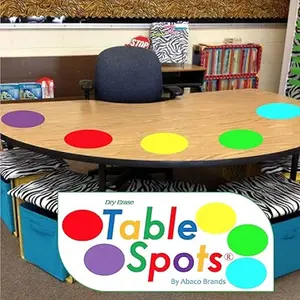 New Larger Size! Original Table Spots for Teachers | No Staining, Full Erase! 10-Pack Multicolor Dry Erase Circles, Wall Decals