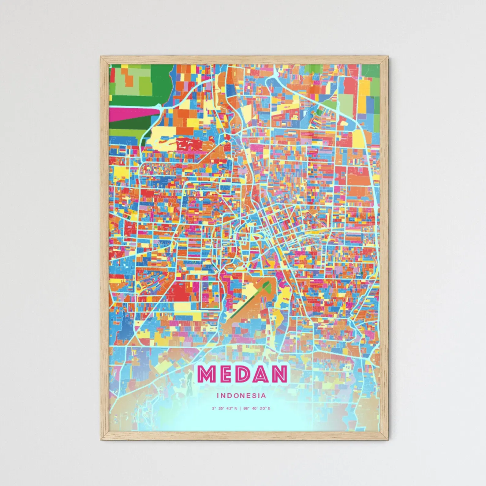Wad Medani Sudan Crazy Colorful Art Map Customizable Poster Print Unique Wall Decor Personalized Gift Premium Luster Photo Paper Inkjet Printing High-Quality Resin-Coated Photo Base Paper Double-Sided Tape or Framed Hanging Options