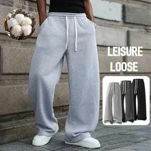 Men's Solid Fashion Sweatpants, Versatile Year-Round Wear Ideal for Autumn and Winter Wide Leg Straight Pants Casual Street Dance Pants Comfortable Winter Home Pants Plus Size Casual Sports Pant with Rivet Design Fashionable and Versatile daily wear pant