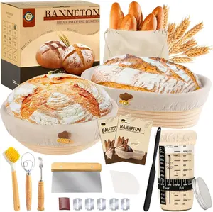 Sourdough Starter Kit, 24oz Sourdough Starter Jar, 2 Banneton Bread Proofing Baskets, Sourdough Bread Baking Supplies Bread Proofing Baskets(All in One 9" Round + 10" Oval)