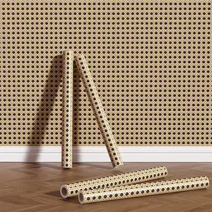 1 Roll Honeycomb Grid PVC Self-Adhesive Wallpaper, Vintage Bamboo Texture, Waterproof, Easy to Clean, Ideal for Room Renovation