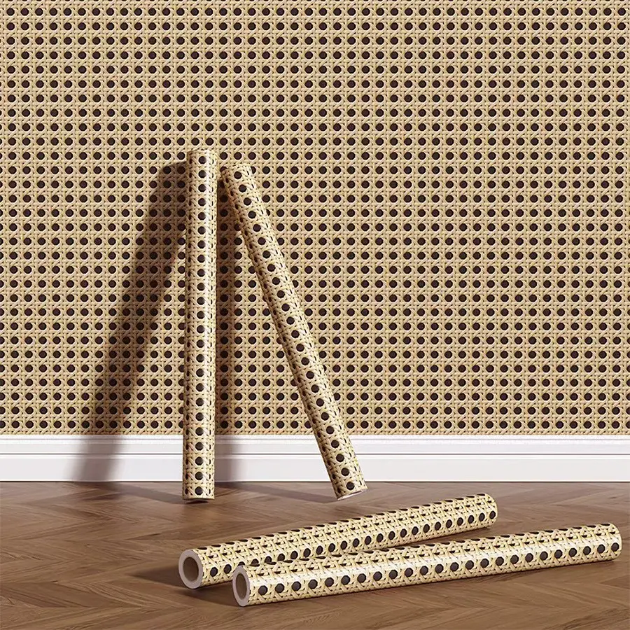 1 Roll Honeycomb Grid PVC Self-Adhesive Wallpaper, Vintage Bamboo Texture, Waterproof, Easy to Clean, Ideal for Room Renovation