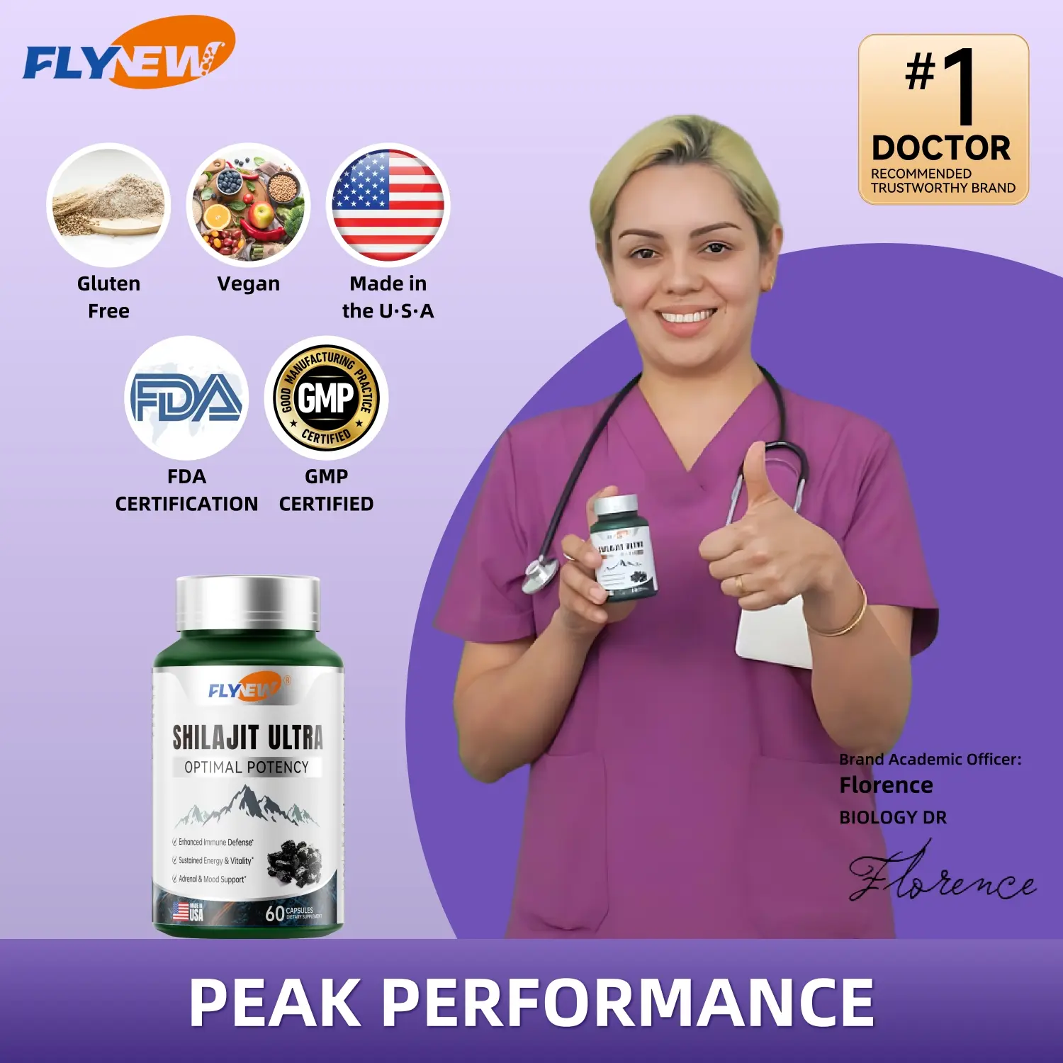 FlyNew Optimal Potency Shilajit Ultra 60 Capsules - Made in US with Essential Minerals for Healthy Aging & Immune System Support - Edible, Healthcare Supplement