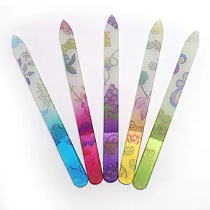 Premium Crystal Glass Nail Files Manicure Set, Professional Double Sided Pedicure Files - Best Glass Nail Files for Natural Nails - Colorful Flower Pattern - 5 Pieces