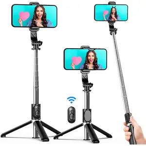 All in One Extendable & Portable Selfie Stick Tripod with Wireless Remote Compatible