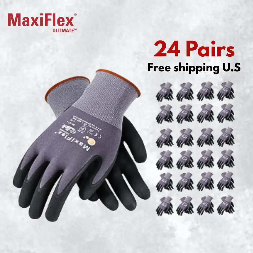 12 Pares MaxiFlex 34-874 Guantes Para Trabajo, Work Gloves for Men,  Nitrile Micro-Foam Grip, Breathable Construction Safety Gloves
