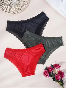 【Hot-selling】Multi-piece Set Silky Satin Lace Triangle Underwear for Women, Sizes S-XXL, with Wavy Lace Edges, Soft and Skin-friendly, French Elegant Daily Underwear, Comfortable and Non-restrictive Waist