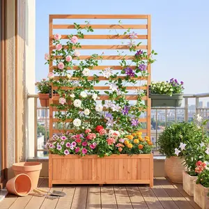 Wooden Raised Garden Bed 59 Inch Tall Elevated Planter Box With Vertical Trellis For Cultivating Vegetables, Flowers, Herbs, Etc