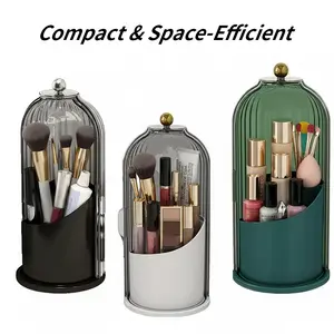 Moisture-proof Toothbrush Holder with Lid Storage Box 360-degree Rotating Vanity Bathroom Desktop Organizer Cosmetic Container Available in