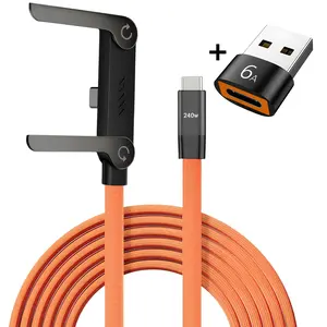 1pcs Phone Stand Charging Cable, 240w USB PD to Type-C Fast Charge Data Line, Braided Phone Stand Charger with USB Adapter