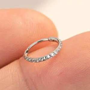 Oufer 20G Upside Down Prong AAAAA+ Grade CZ Hinged Segment High Polish Nostril Ear Piercing Hoop Ring in 316L Stainless Steel Inner Diameter 6mm 7mm 9mm