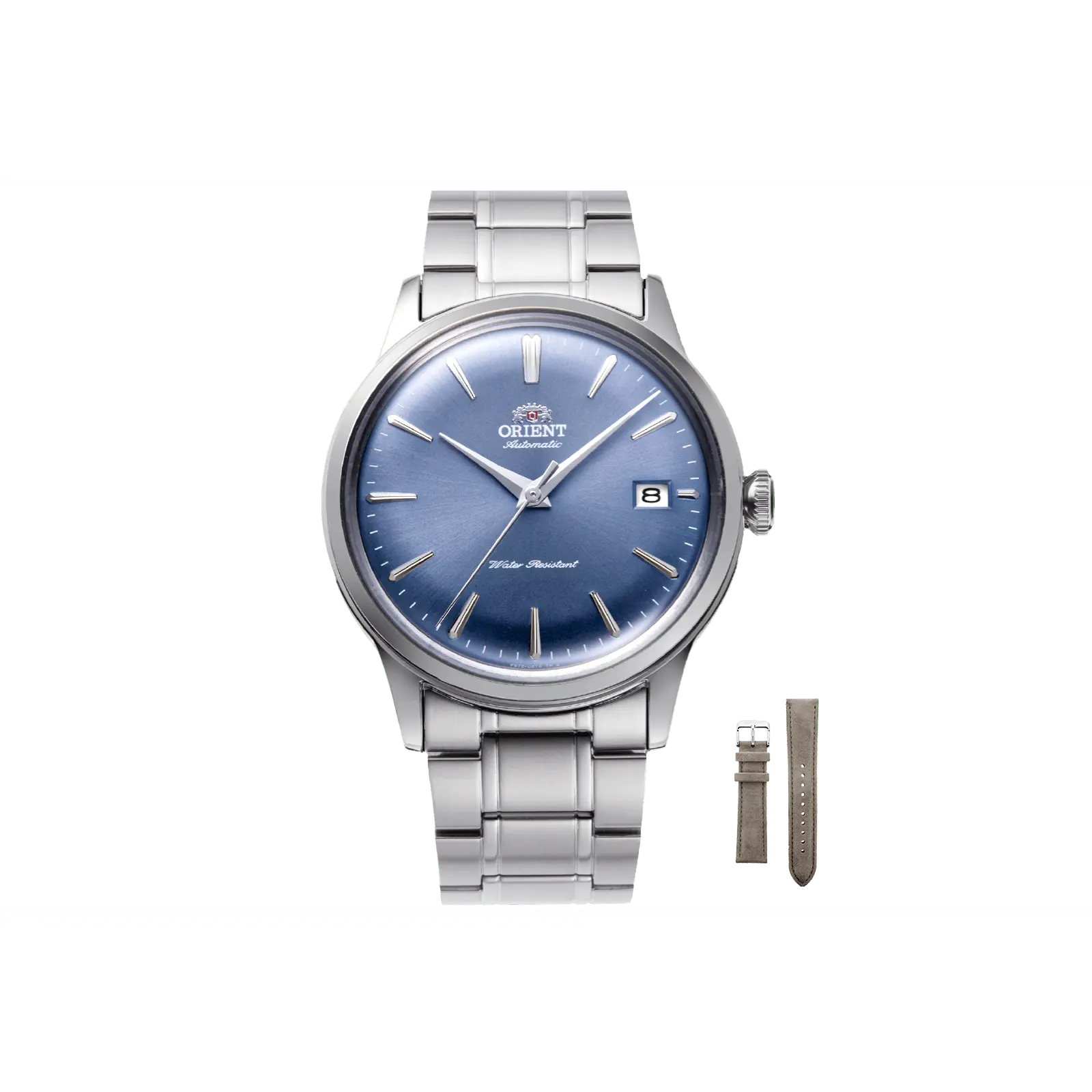 Orient Watch Bambino V7 Automatic Dress Watch, 38mm Stainless Steel Case with Blue Analog Dial, Date Display, Extra Suede Strap, Analog Watch, Blue Dial Watch