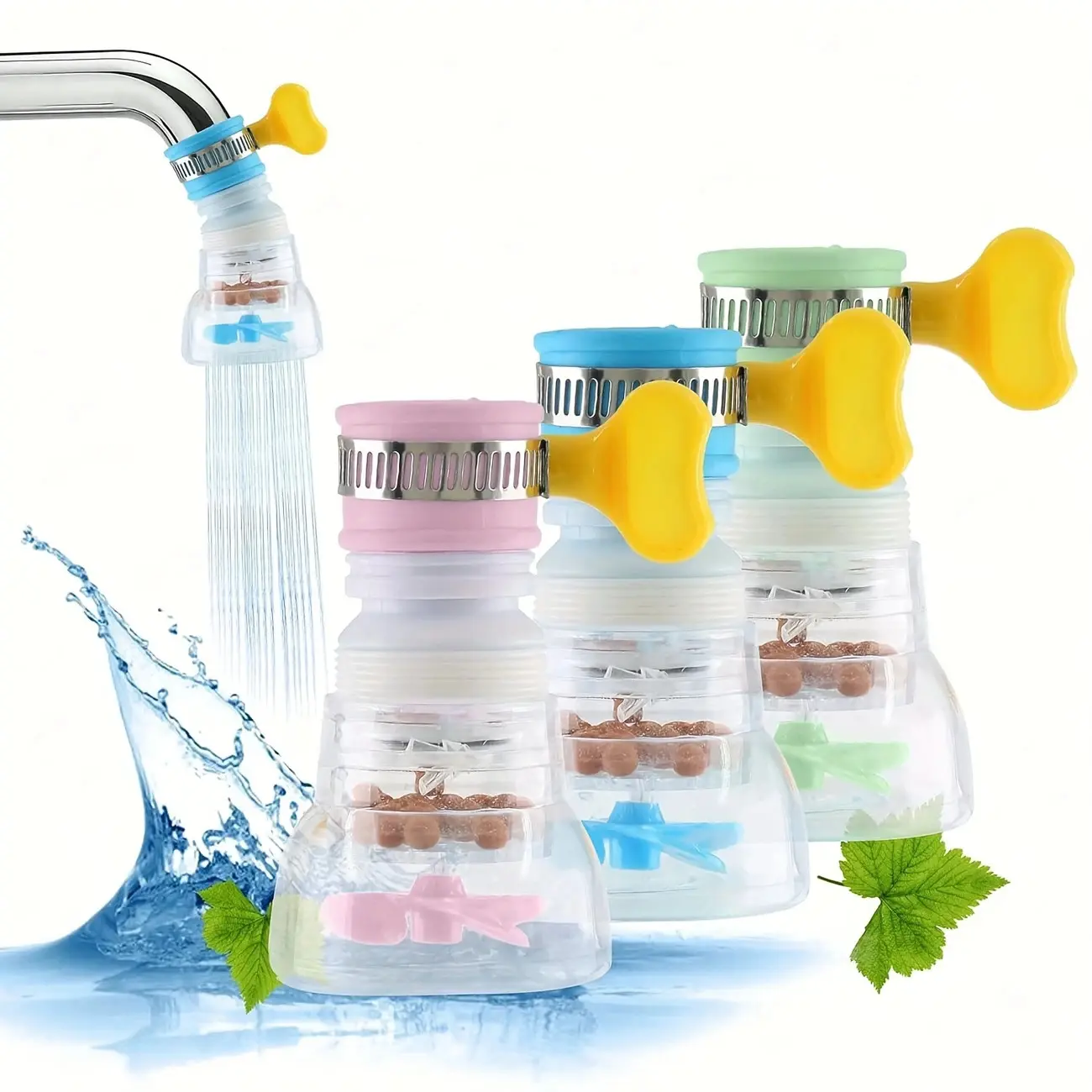 Faucet Water Filter Extender 3 Pieces Set, Tap Water Filter, 360 Degrees Adjustable Detachable Filter Element, Easy Installation for Kitchen & Bathroom, Eco-Friendly Water Quality Improvement, Sink Water Filter