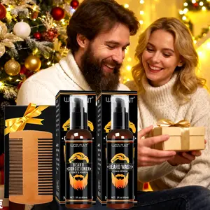 Men's Beard Care Set, Shampoo, Conditioner, Wooden Comb, Hydrating Nourishing Anti-Frizz Deep Cleaning, Christmas Birthday Gift, Beard Care Kit