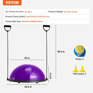 VEVOR Half Exercise Ball Trainer, 23 inch Balance Ball Trainer, 660lbs Stability Ball, Yoga Ball with Resistance Bands Foot Pump, Strength Fitness Ball for Home Gym, Full Body Workout, Purple