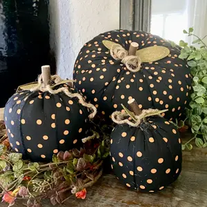 Orange Polka Dot Patterned Fabric Pumpkin