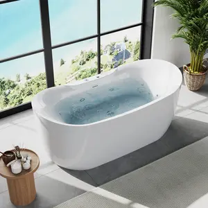 71" Freestanding Whirlpool Bathtub, Acrylic Soaking Tub with Dual Massage (Whirlpool Jets & Air Bubbles), Integrated Heater, LED Color Therapy Light, High-Gloss White