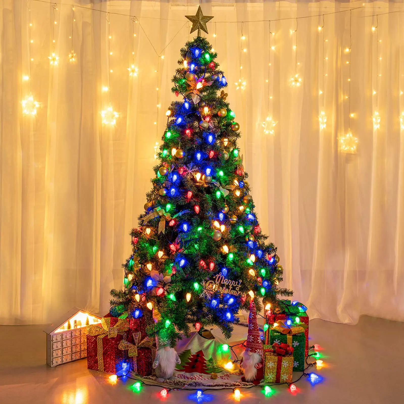100LED 81 FT C9 Christmas String Lights Plug-In  8 Modes Timer Function Waterproof Extendable for Indoor/Outdoor Use Home Ornament Gift