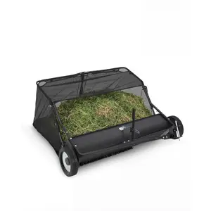 Garvee 48-Inch Tow Behind Lawn Sweeper with Adjustable Brush Height and Large 26 Cu.ft. Hopper Bag, Folding Design for Lawn Tractor, Efficiently Collects Leaves, Grass Clippings, and Yard Debris