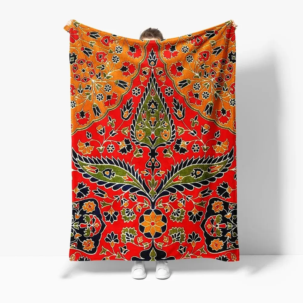 Indonesian Batik Traditional Cotton Blanket - Ethnic Pattern, Wrinkle Resistant, Warmth Boost, Multi-Size, Living Room Decor Home & Travel Sofa Bed Cover Gift
