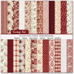 Vintage Red Scrapbook Paper, 6x6 Inch 24 Sheets Double-Sided Origami Decoupage Decorative Craft Paper for DIY Crafts, Card Making, Art Journaling
