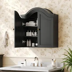 Sikaic Scalloped Arch Bathroom Wall Cabinet with Adjustable Shelf Over The Toilet Storage Cabinet with Recessed Door & 3 Shelves, Vintage Metal Handles, Wall-Mounted Medicine Cabinet for Bathroom, Laundry Room