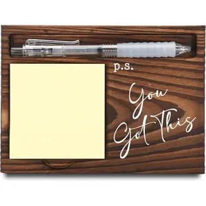 Positive Affirmation Job Promotion Farewell Motivational Gifts Wooden Sticky Note Holder Post-it Dispenser & Pen Holder for Desk 6.5" x 4.7"