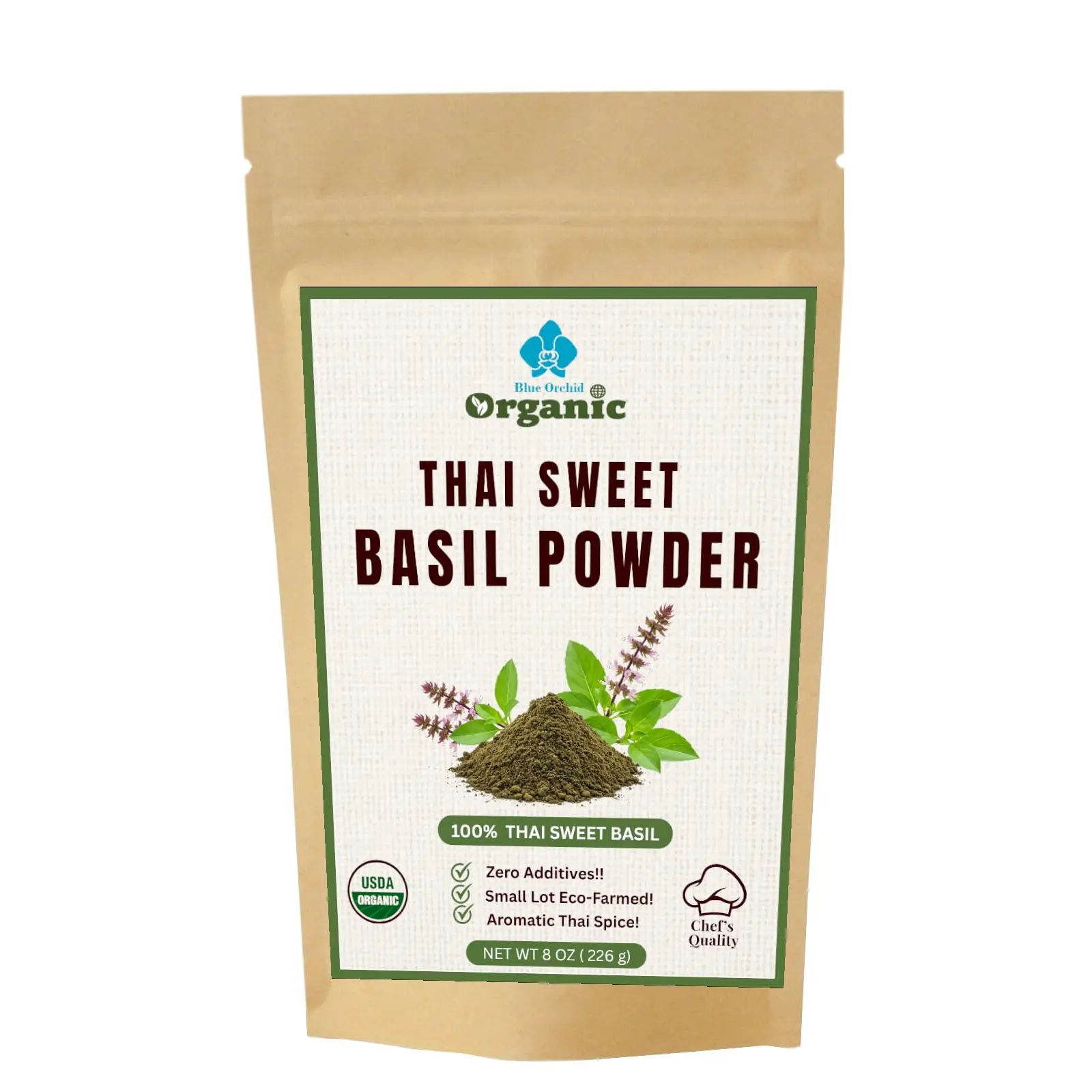 Organic Sweet Basil Powder - Premium Ground Thai Spice - Culinary Seasoning for Soups, Sauces, Pasta, and Pesto (8 OZ)