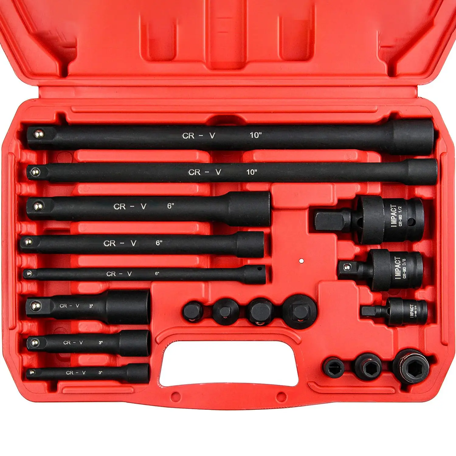 Drive Tool Accessory Set, including 1/4“, 3/8”, and 1/2" drive socket adapters, extension bars, impact universal joints, and impact couplers; made of Cr-V steel; professional socket accessories; automotive repair toolkit, spark plug socket
