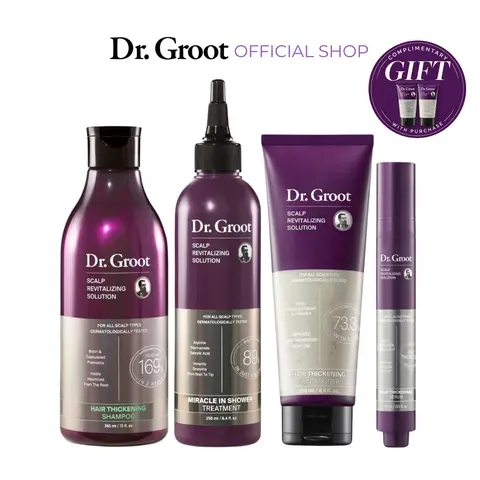 Dr. Groot Complete Set to Reduce Hair Loss, Color Safe for Permanent Hair Color Scalp Revitalizing Solution, Hair Thickening, Biotin