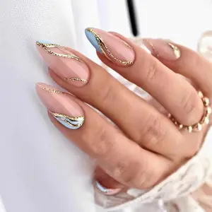 Blue Ripple Glitter Almond-Shaped Press-On Nail Tips, Beauty & Personal Care Nail Art Accessories