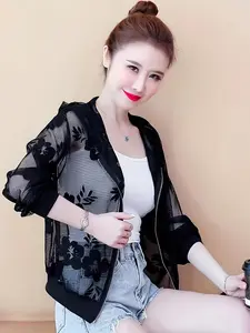 Summer long sleeved short jacket women's sun protection clothing thin mesh lace versatile plus size cardigan outer outfit