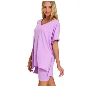 Lavender biker shorts set