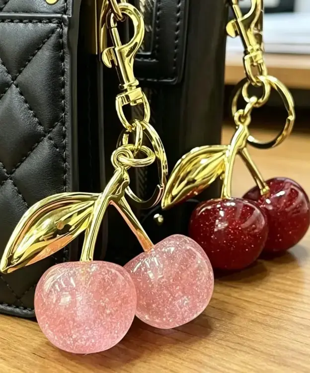 Keychain Cherry Bag Charms Purse，Key Chains Women Cute - Car key Accents for leather handbags，Adorable Add - ons for Your Essentials