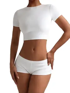 ASANDY Crop Top for Women, Buttery Soft Slim Fit Short Sleeve Crew Neck T-Shirt, Comfortable Casual Tee for Summer Streetwear