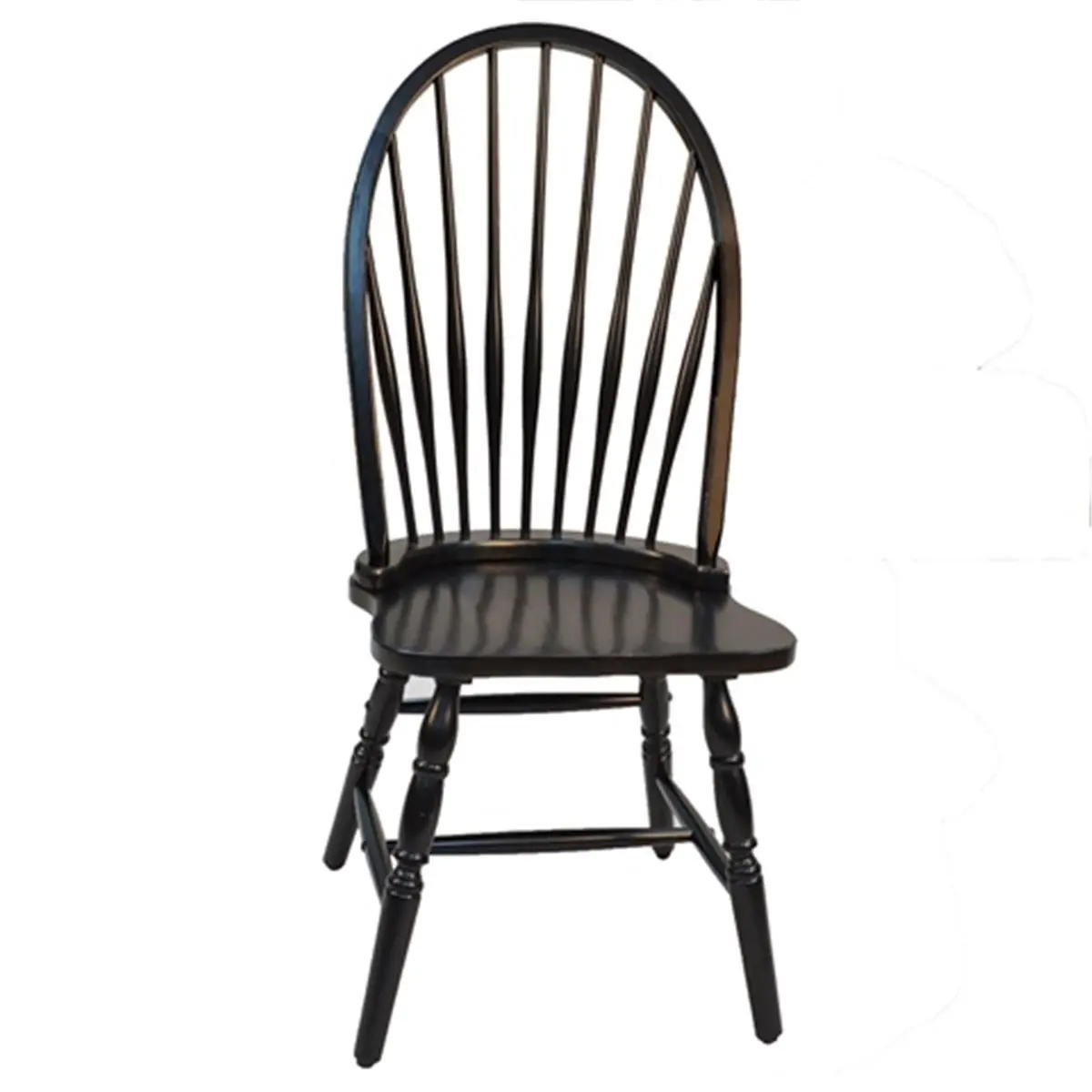 Windsor Single-Seat Outdoor Wood Chair - Hand-Crafted Solid Wood Furniture, Spindle Back, Turned Legs, Antique Black Finish, Hand Rubbed Edges