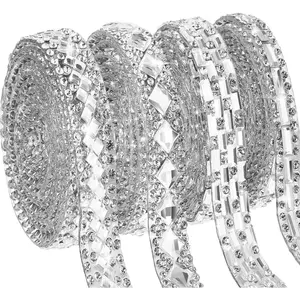 4 rolls of self-adhesive rhinestone decorative strips, each roll is 1 yard long, suitable for crafts, wedding and party decoration, as well as mirror decoration
