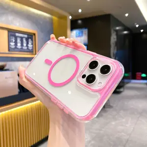 High-grade 3 in 1 Airbag Anti-fall Magnetic Soft Candy color Phone case for iPhone16 15 14 13 12 11 Pro Max Plus, Anti-Drop Casing Protector Shockproof Drop Dust proof Smartphone Protective