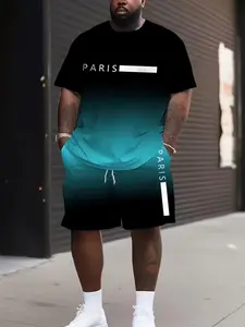 Men's Plus Size Casual Sport Set, Gym Set, Workout Sets, Short Sleeve T-Shirt & Shorts 2-Piece, Breathable Loose Fit Quick-Dry Summer Fitness Outdoors Clothing