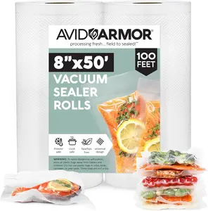 Avid Armor Vacuum Seal Rolls, Vac Seal Bags for Food Storage, Meal Saver Freezer Vacuum Sealer Bags, Sous Vide Bags Vacuum Sealer, Non-Bpa Vacuum Sealer Bags, 8 Inches by 50 Feet, Pack of 2 Avid armor