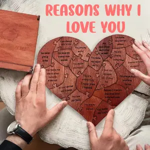 1 SET "20 Reasons Why I Love You" Wooden Heart Puzzle, Mother's Day Romantic Gifts for Mom, Wife, Girlfriend, Anniversary Love Gift for Couples, Husband & Boyfriend, Wooden Jigsaw Puzzle