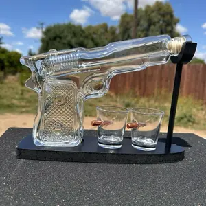 9 Oz Whiskey Gun Decanter Set, Unique Dad Birthday Gift Ideas from Daughter Son, Retirement Bar Stuff Gift for Father Him Brother, Pistol Dispenser for Liquor Vodka - Shot Glasses Utensils Stylish, Dad Gifts, Fathers Day Gifts