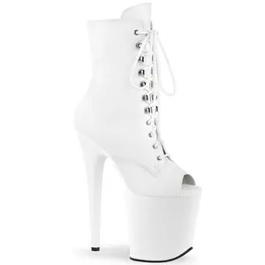 Women's 8-in Platform High Heels, FLAMINGO-1021 White PU Footwear, Lace-Up Shoe