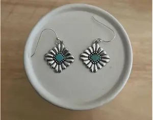 Silver and turquoise diamond shape earrings