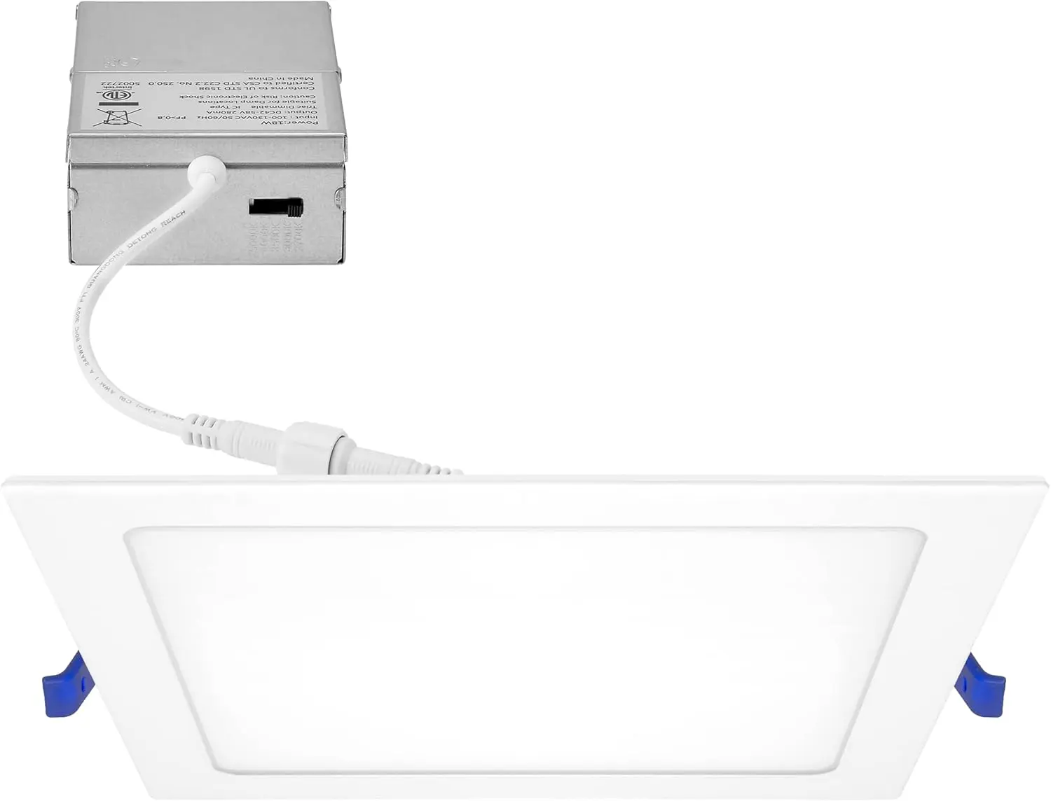 8-in Compact 5CCT Square Canless IC Rated Recessed LED Downlight for Contractors, 18W 1600LM 120° Beam Spread, Color Selectable 2700K/3000K/3500K/4000K/5000K, Dimmable, White Trim, J-Box Included, Clip Into Ceiling Indoor Lighting
