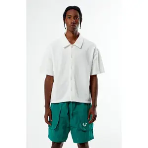 Pacsun Men's Cream Stone Solid Textured Oversized Camp Shirt