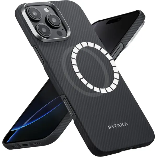 PITAKA iPhone 16 Pro MagEZ Case - Black/Gray Design - Ultra-Thin & Shockproof Protection with MagSafe Compatible Design Magnetic Smartphone Cover