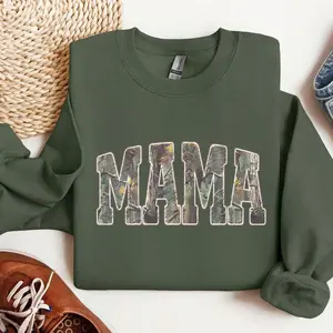 [Made in USA] Women's Camo Western Hoodie & T-shirt - Distressed Varsity Cowboy Long Sleeve Tops, Spandex Fabric Yarn Checkered Apparel for Hunting Wives, Cozy Hunting Mama Wear